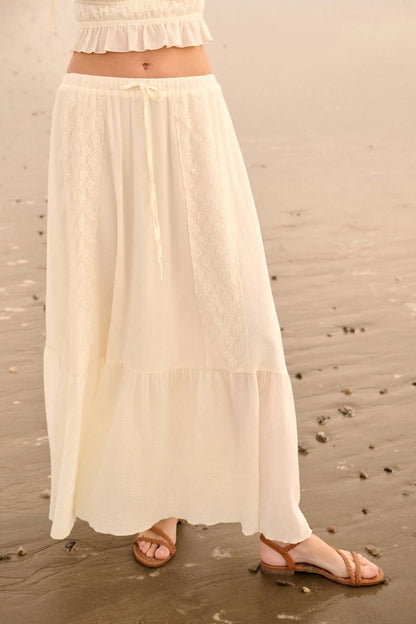Graceful Beauty Lace and Cotton Ruffle Maxi Skirt