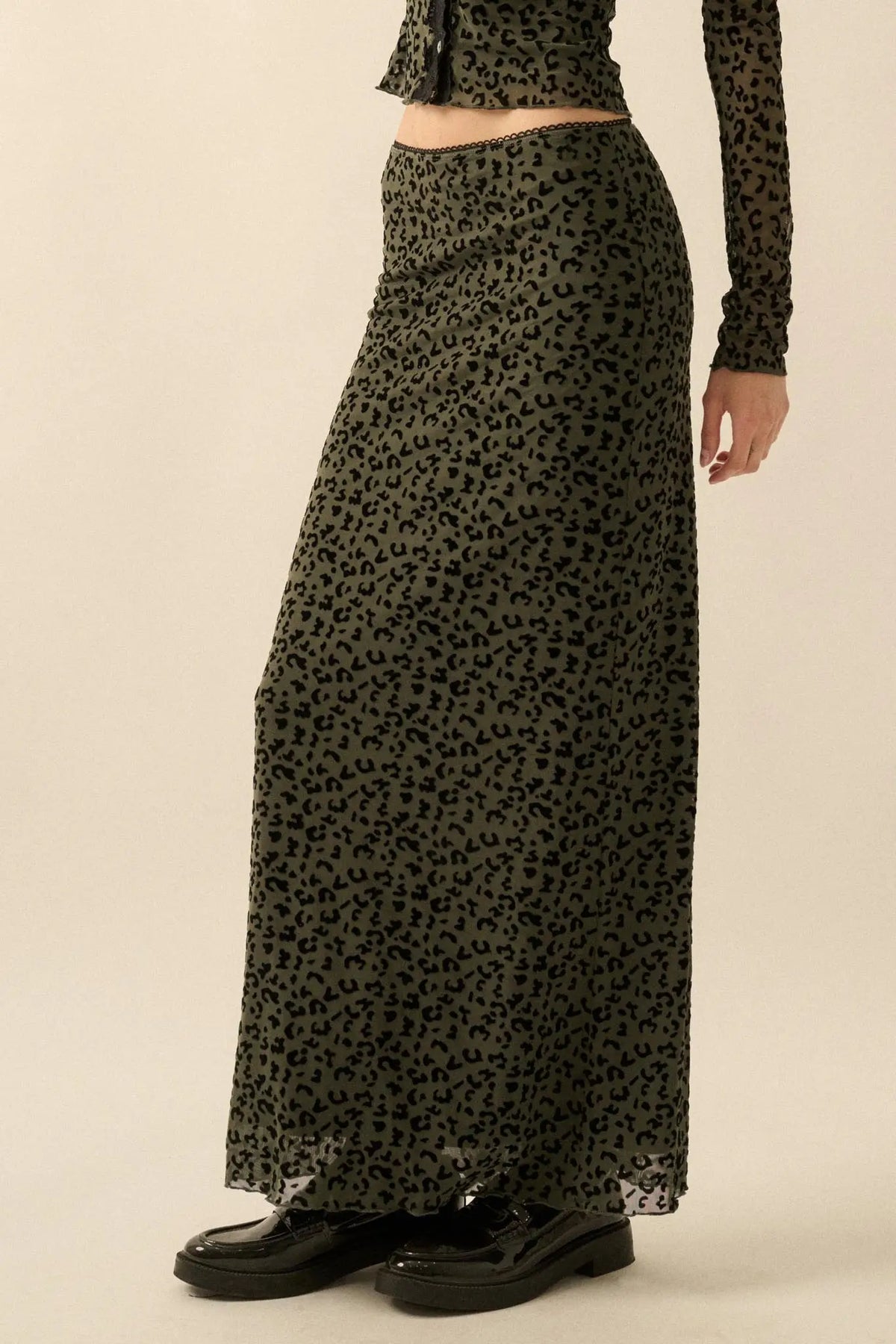 Pretty Wild Leopard Mesh Maxi Skirt