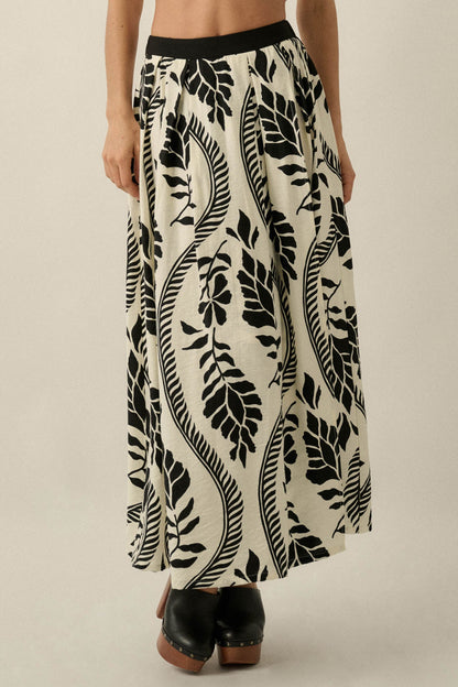 Jungle Cruise Tropical-Print Pleated Wrap Maxi Skirt