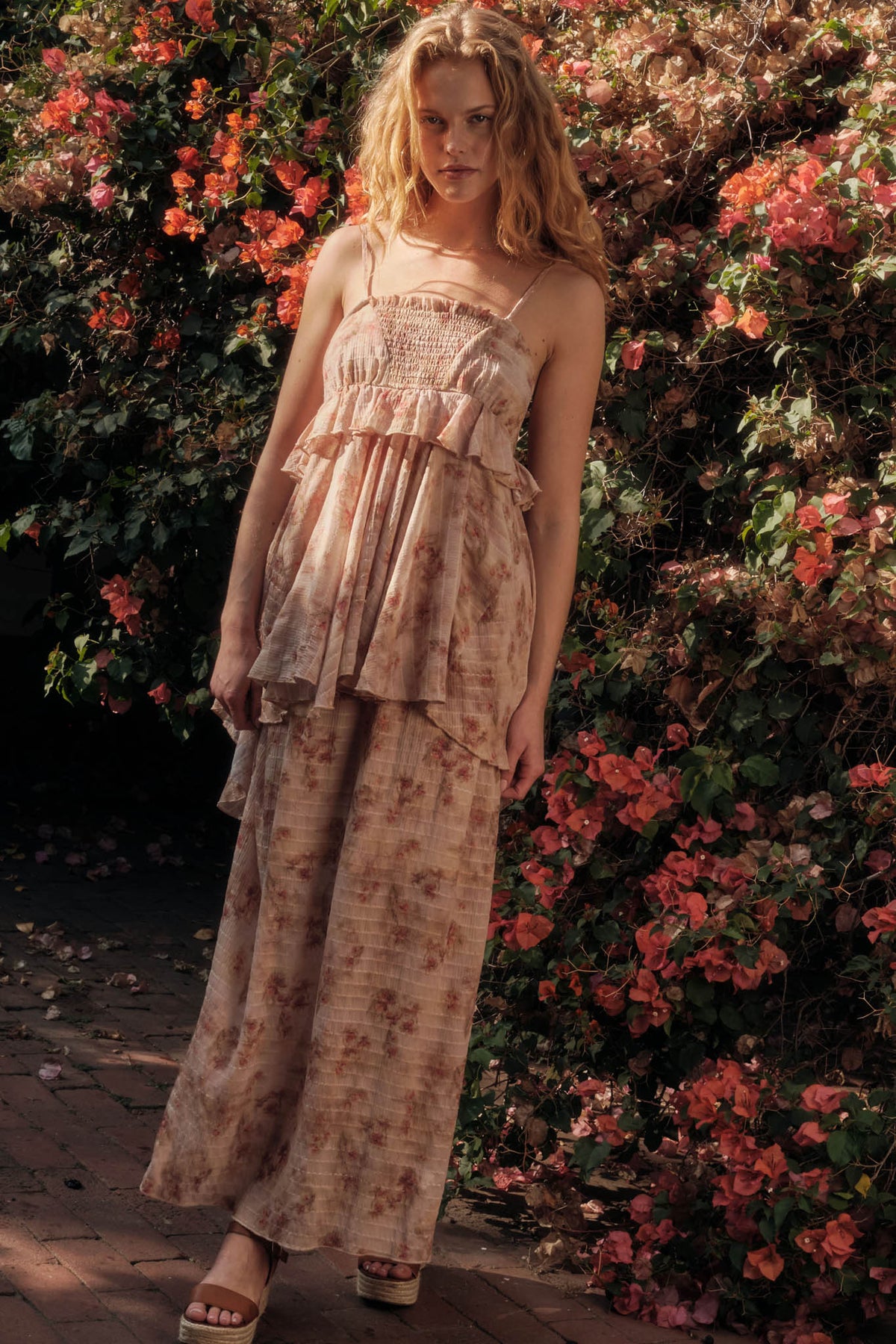 Blooming Meadow Striped Floral Chiffon Maxi Skirt