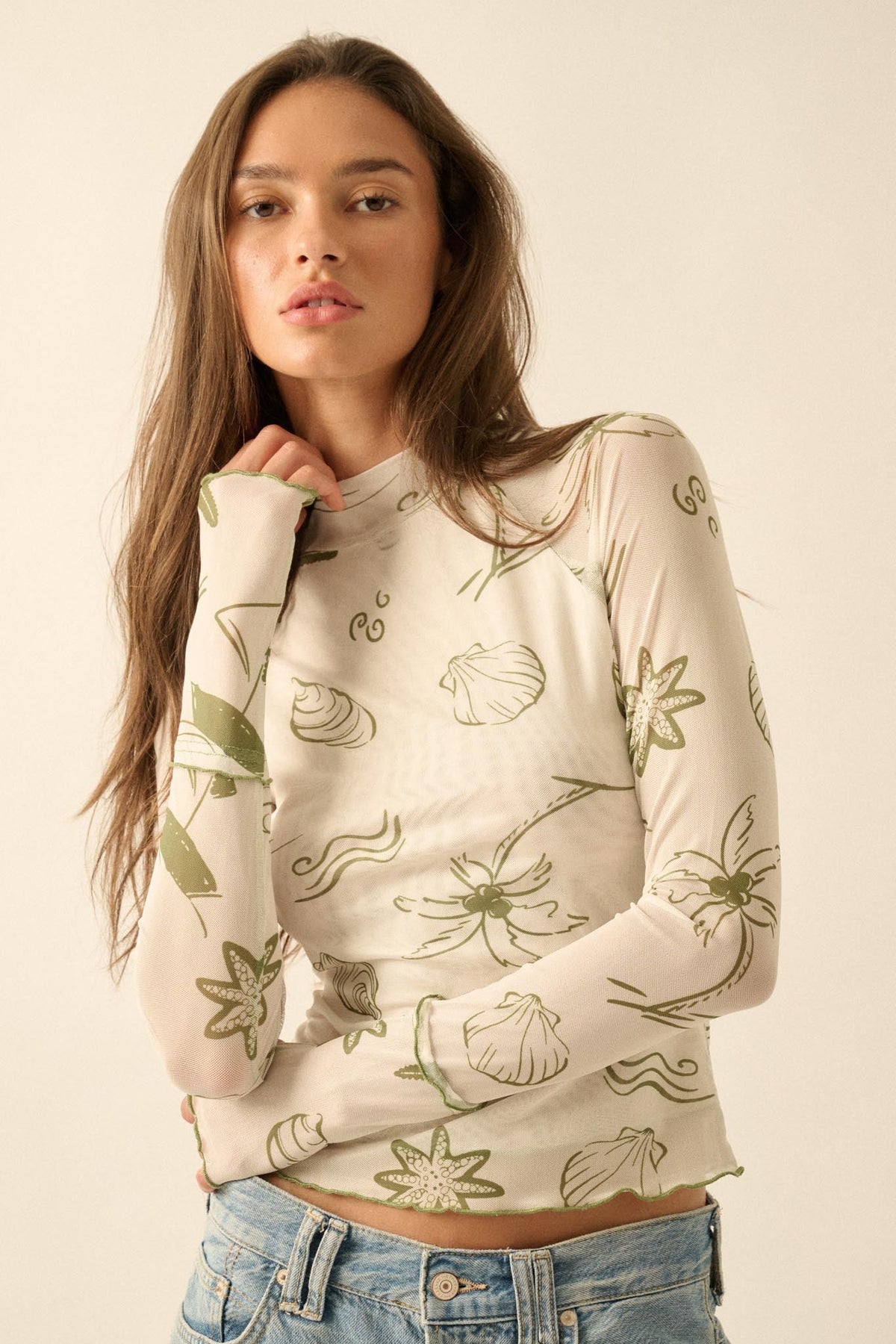 Sea You Later Nautical Mesh Layered Tie-Front Top