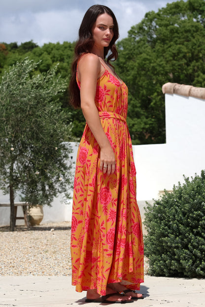 Frederique Maxi Dress - Relaxed Sun Dress with Detachable Waist Tie in Betsey Print