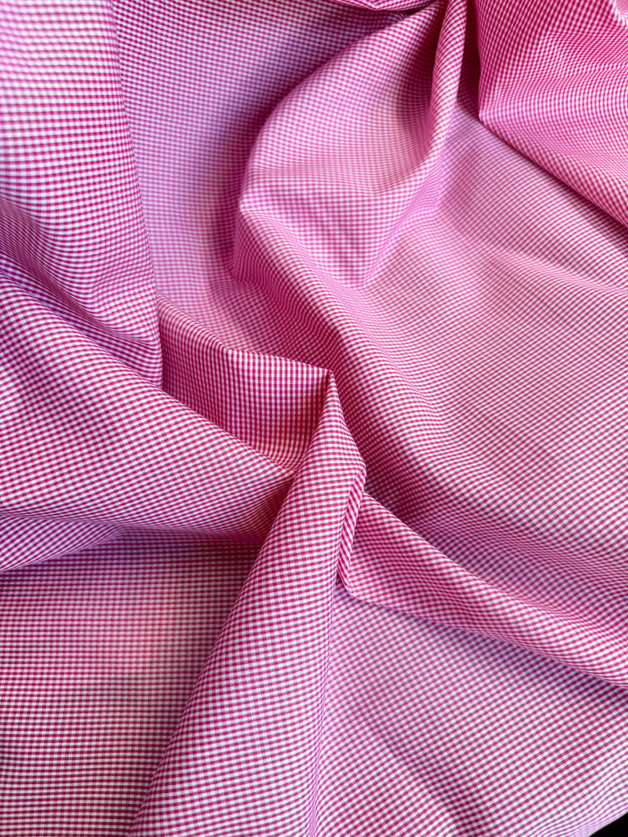 Cotton - Mini Check Plaid - Raspberry Pink & White