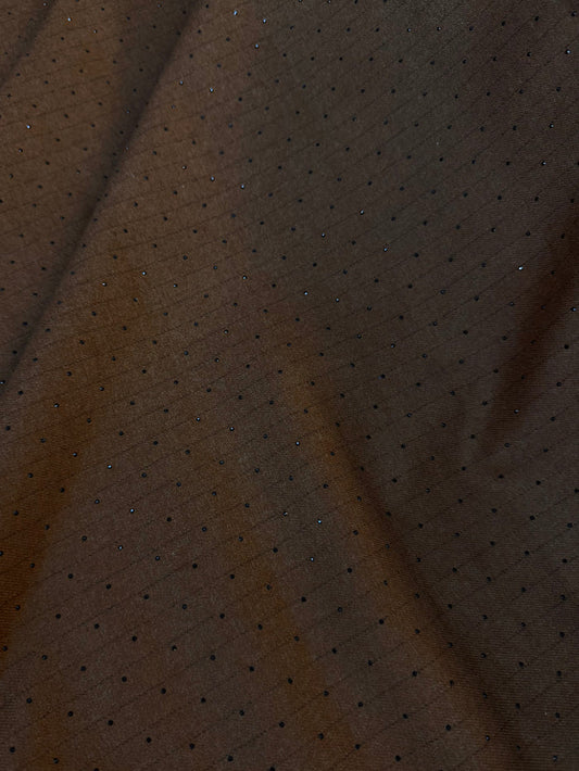 Italian Flannel Poly Rayon Suiting - Brown Pinstripe Rhinestone