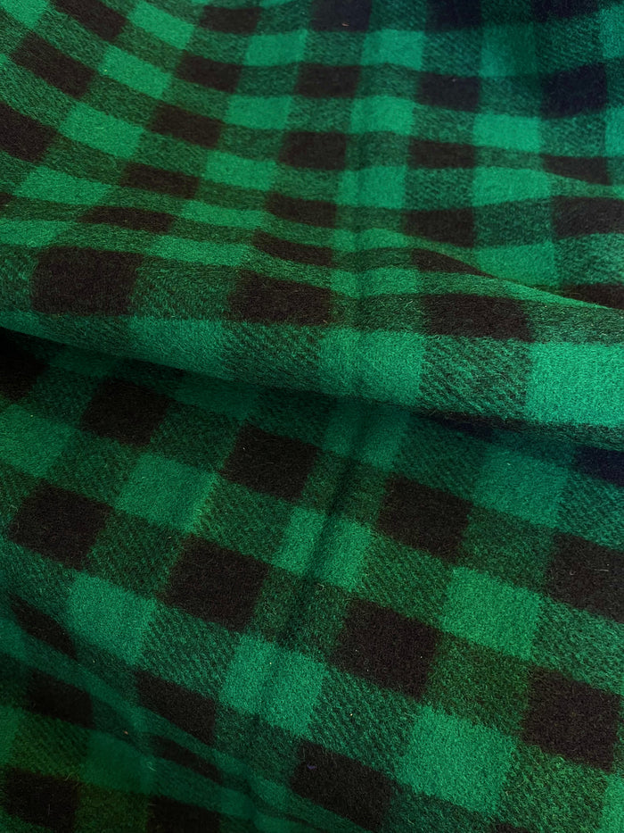 Buffalo Plaid Wool - Green & Black - Fused