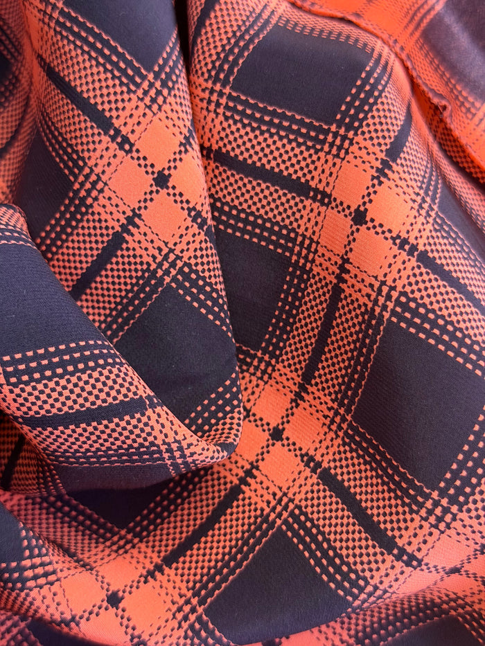 Matte Printed Silk Charmeuse - Plaid - Salmon & Black
