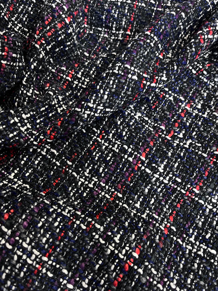 Poly Rayon Woven Boucle - Charcoal, Red, Blue Purple & White