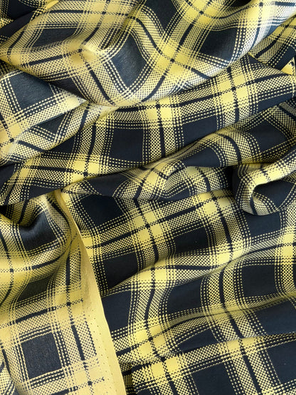 Printed Silk Charmeuse - Plaid - Neon Yellow & Black