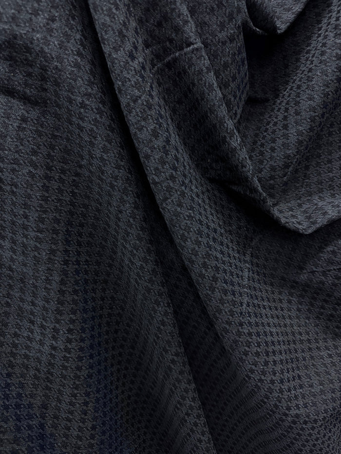 Cotton Stretch Denim Houndstooth - Indigo Blue