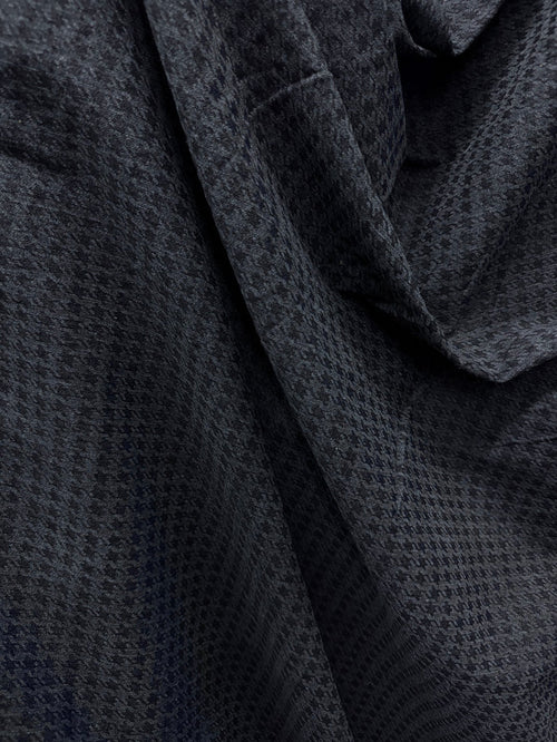 Cotton Stretch Denim Houndstooth - Indigo Blue
