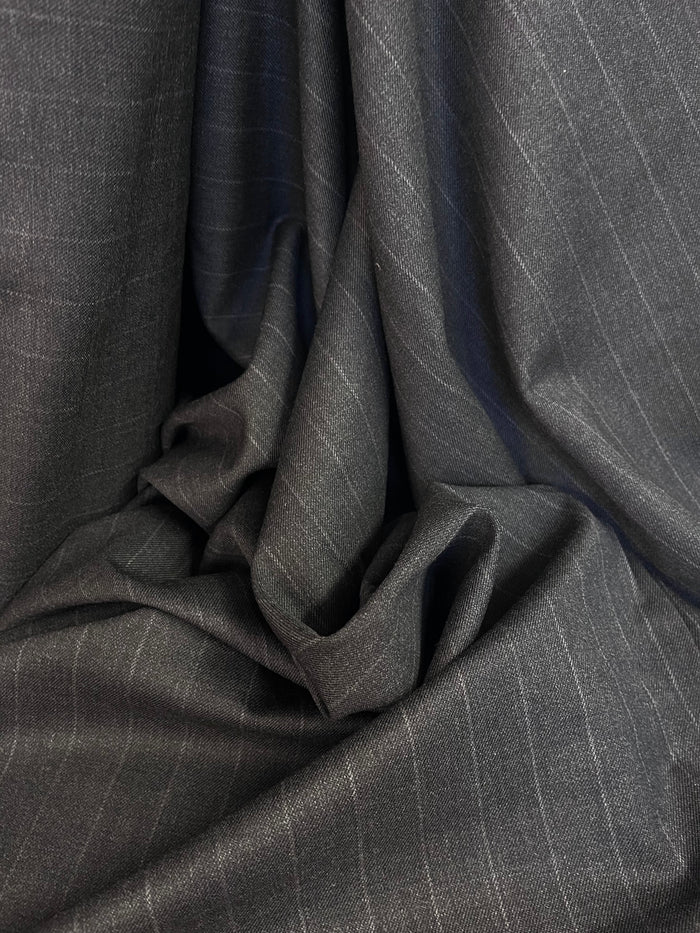 Italian Stretch Wool Twill Suiting - Grey Stripe