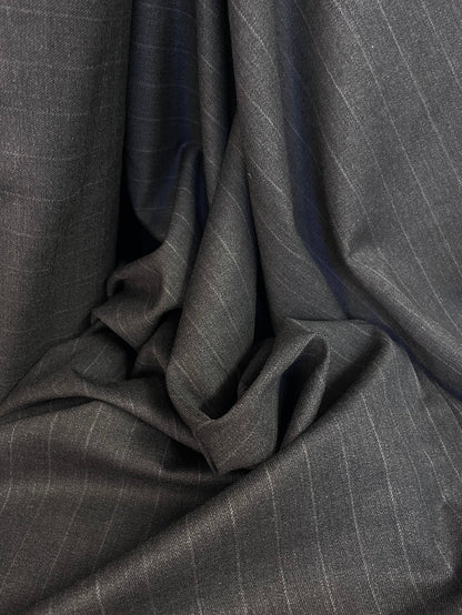 Italian Stretch Wool Twill Suiting - Grey Stripe