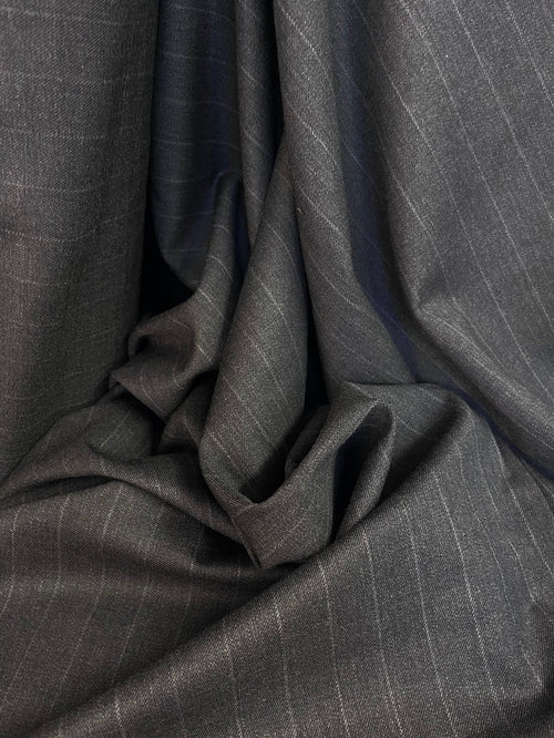 Italian Stretch Wool Twill Suiting - Grey Stripe
