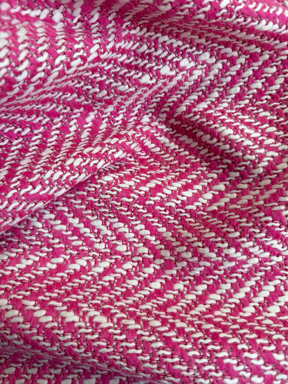 Heritage Label - Italian Designer Wool Boucle - Pink & White Herringbone