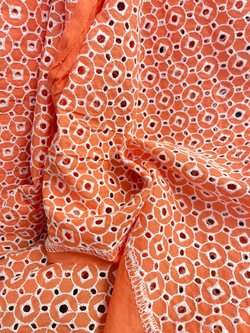Circle Eyelet Embroidered Cotton - Salmon Orange