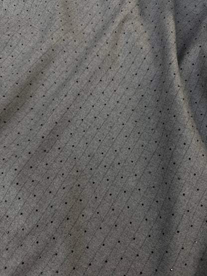 Italian Flannel Poly Rayon Suiting - Grey Pinstripe Rhinestone