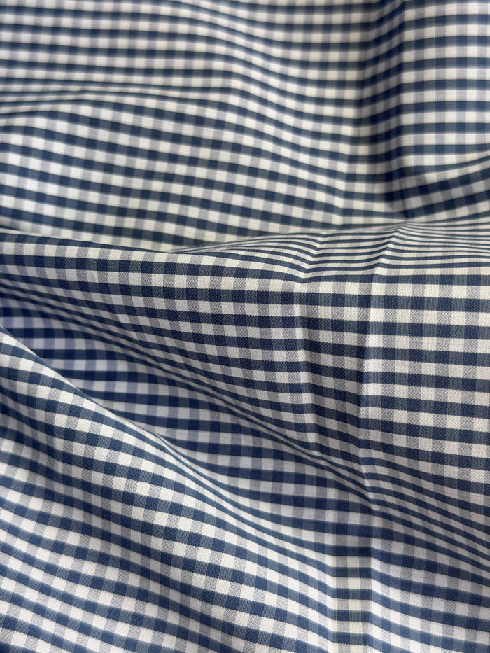 Cotton - Mini Check Plaid - Denim Blue & White