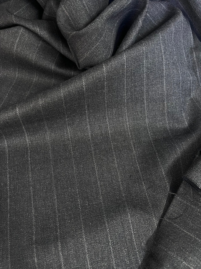 Italian Stretch Wool Twill Suiting - Grey Stripe