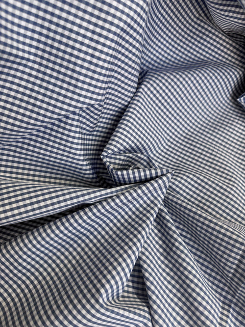 Cotton - Mini Check Plaid - Denim Blue & White