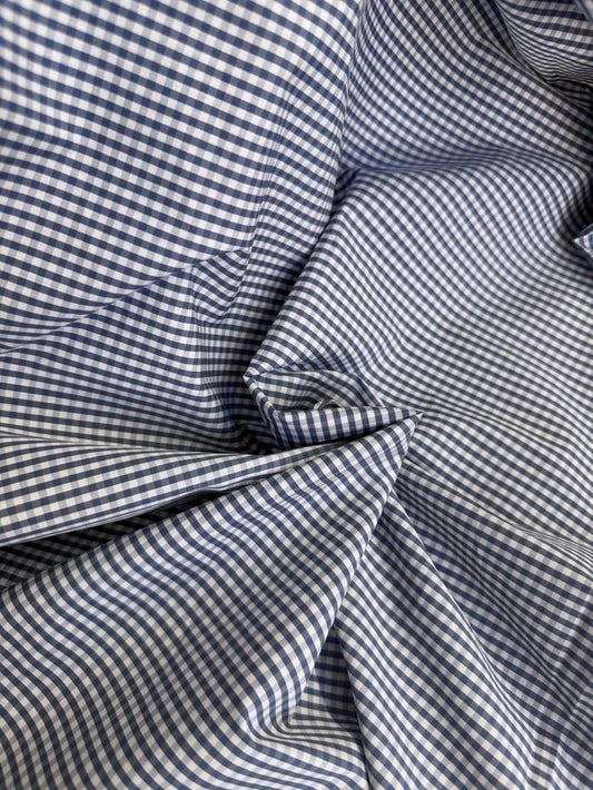 Cotton - Mini Check Plaid - Denim Blue & White