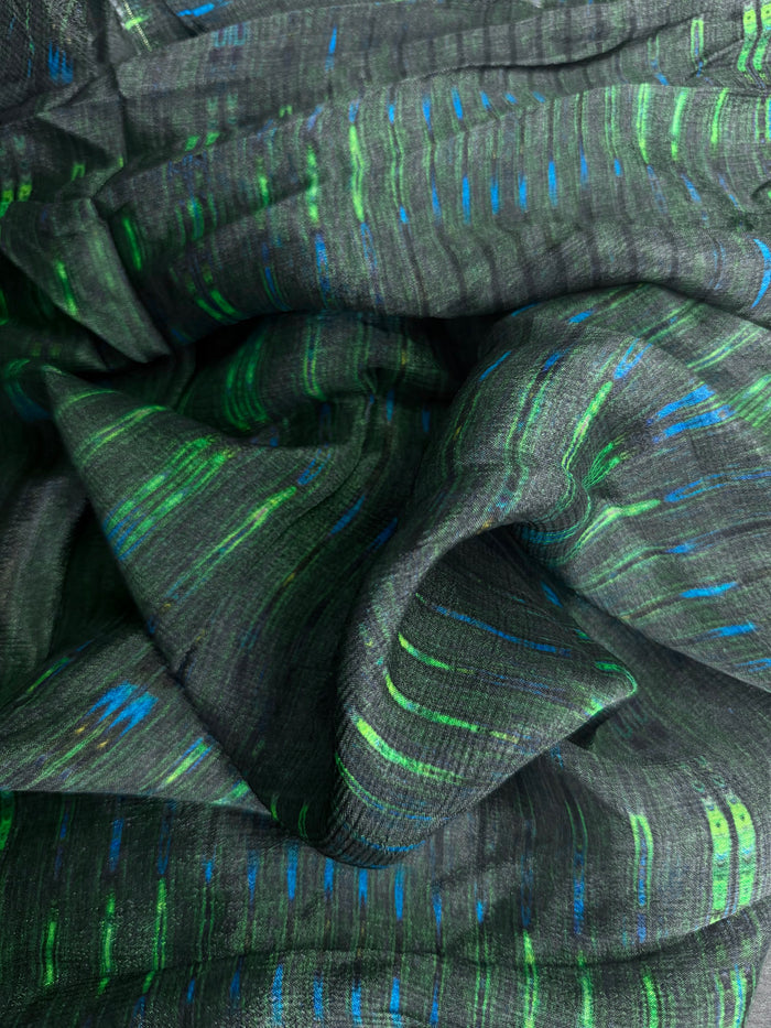 Crinkled Rayon Chiffon - Digital Print - Green & Blue