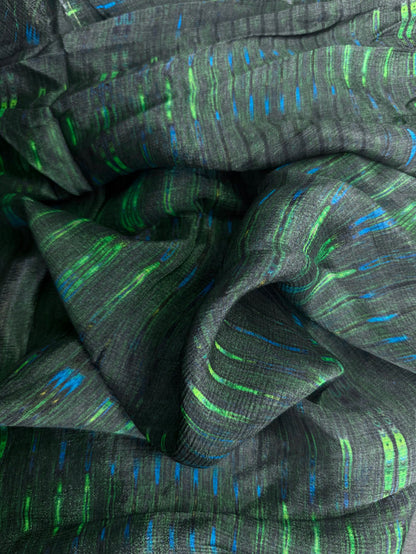 Crinkled Rayon Chiffon - Digital Print - Green & Blue