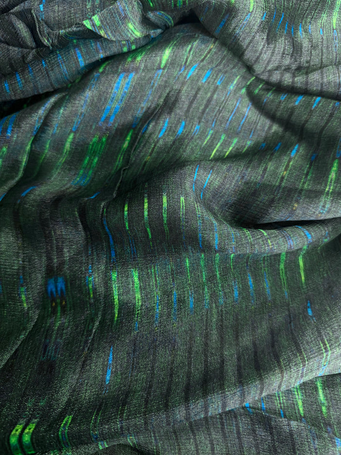 Crinkled Rayon Chiffon - Digital Print - Green & Blue