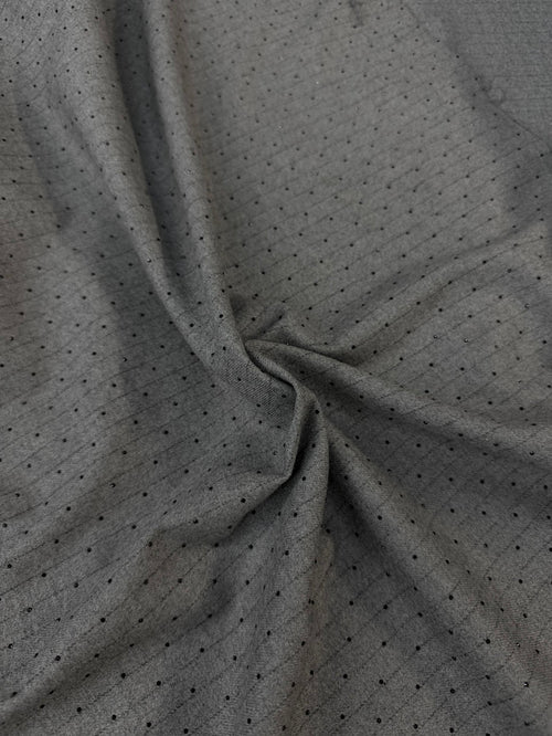 Italian Flannel Poly Rayon Suiting - Grey Pinstripe Rhinestone