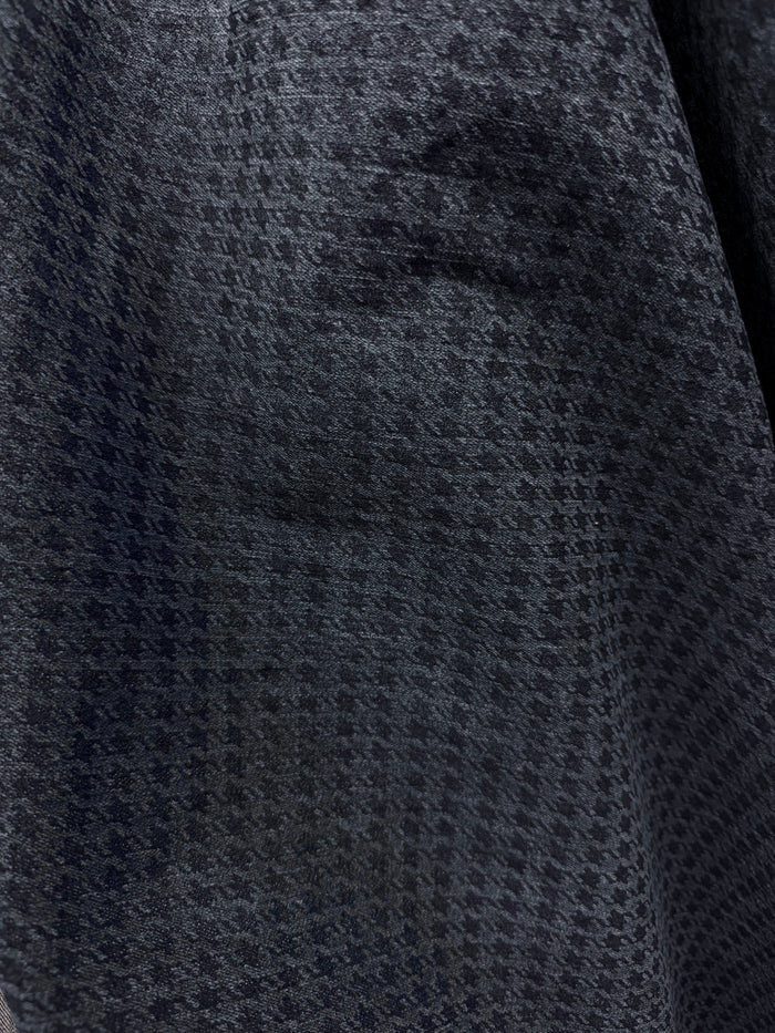 Cotton Stretch Denim Houndstooth - Indigo Blue