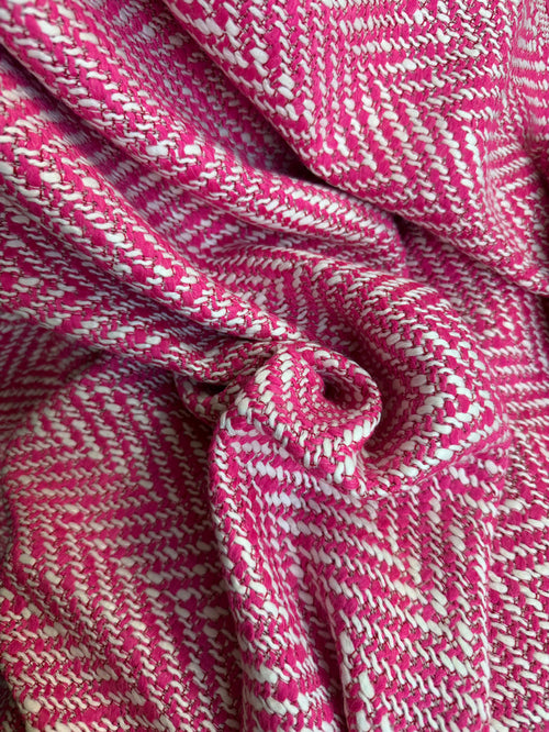 Heritage Label - Italian Designer Wool Boucle - Pink & White Herringbone