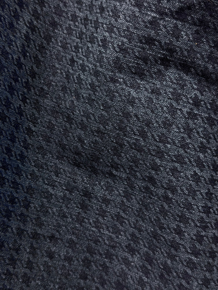 Cotton Stretch Denim Houndstooth - Indigo Blue