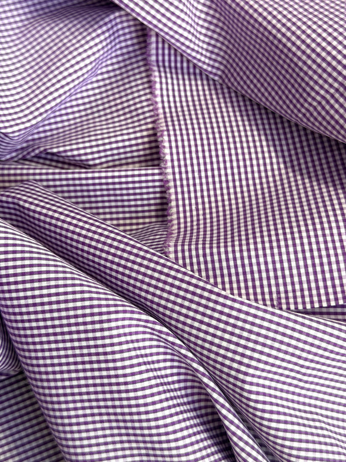 Cotton - Mini Check Plaid - Purple & White