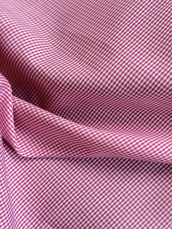 Cotton - Mini Check Plaid - Raspberry Pink & White
