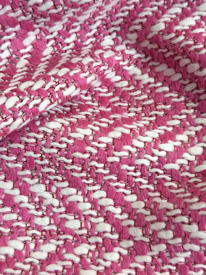 Heritage Label - Italian Designer Wool Boucle - Pink & White Herringbone