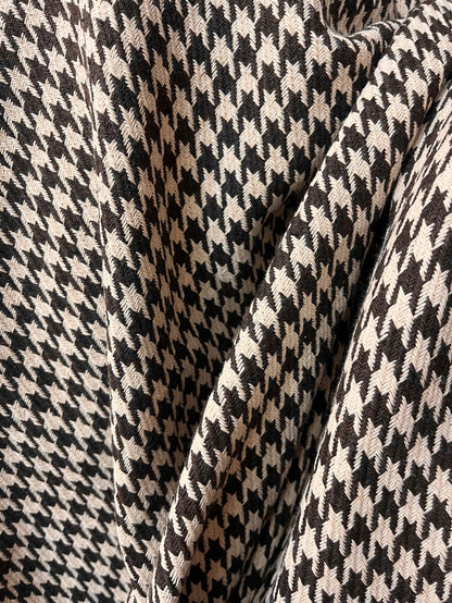 Houndstooth Poly Rayon Woven Boucle - Brown & Cream
