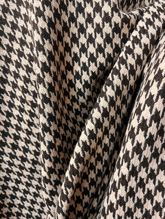 Houndstooth Poly Rayon Woven Boucle - Brown & Cream