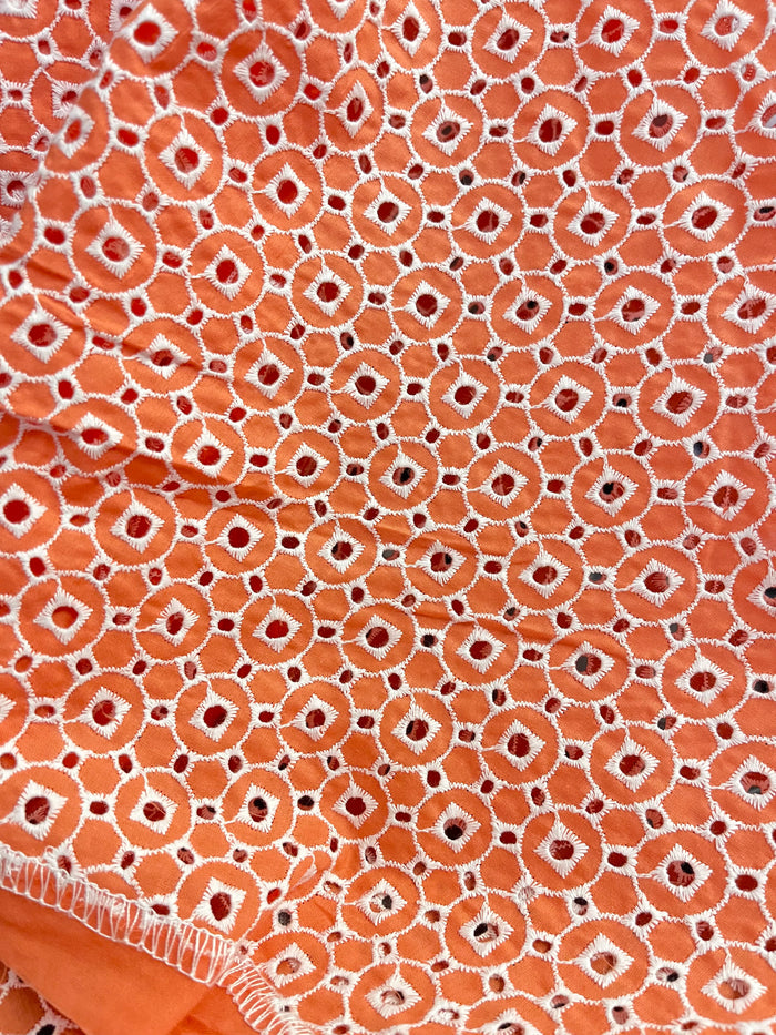 Circle Eyelet Embroidered Cotton - Salmon Orange