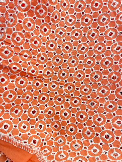 Circle Eyelet Embroidered Cotton - Salmon Orange
