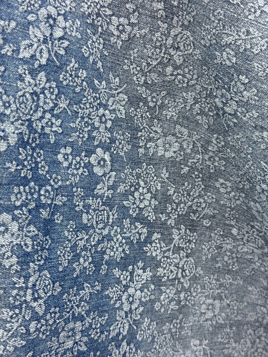 Cotton Stretch Denim Printed - Neutral Blue Floral