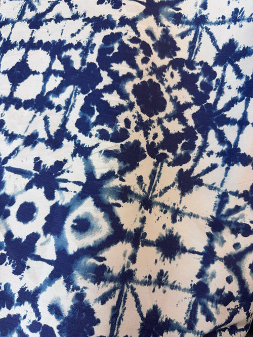 Stretch Printed Linen - Indigo & Ivory Shibori