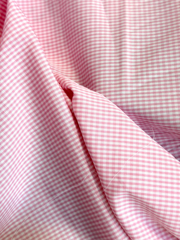 Cotton - Mini Check Plaid - Light Pink & White
