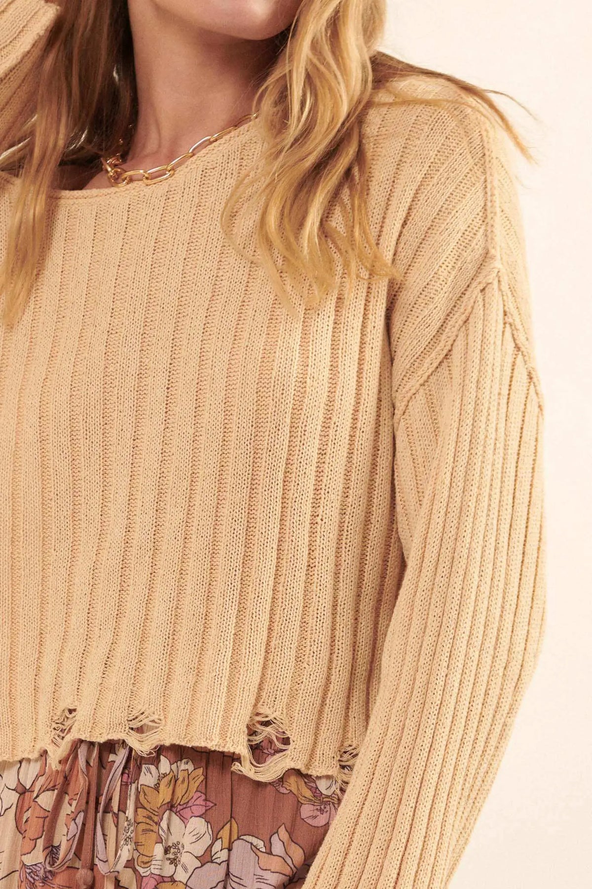 Mad Love Distressed Ribbed Knit Sweater