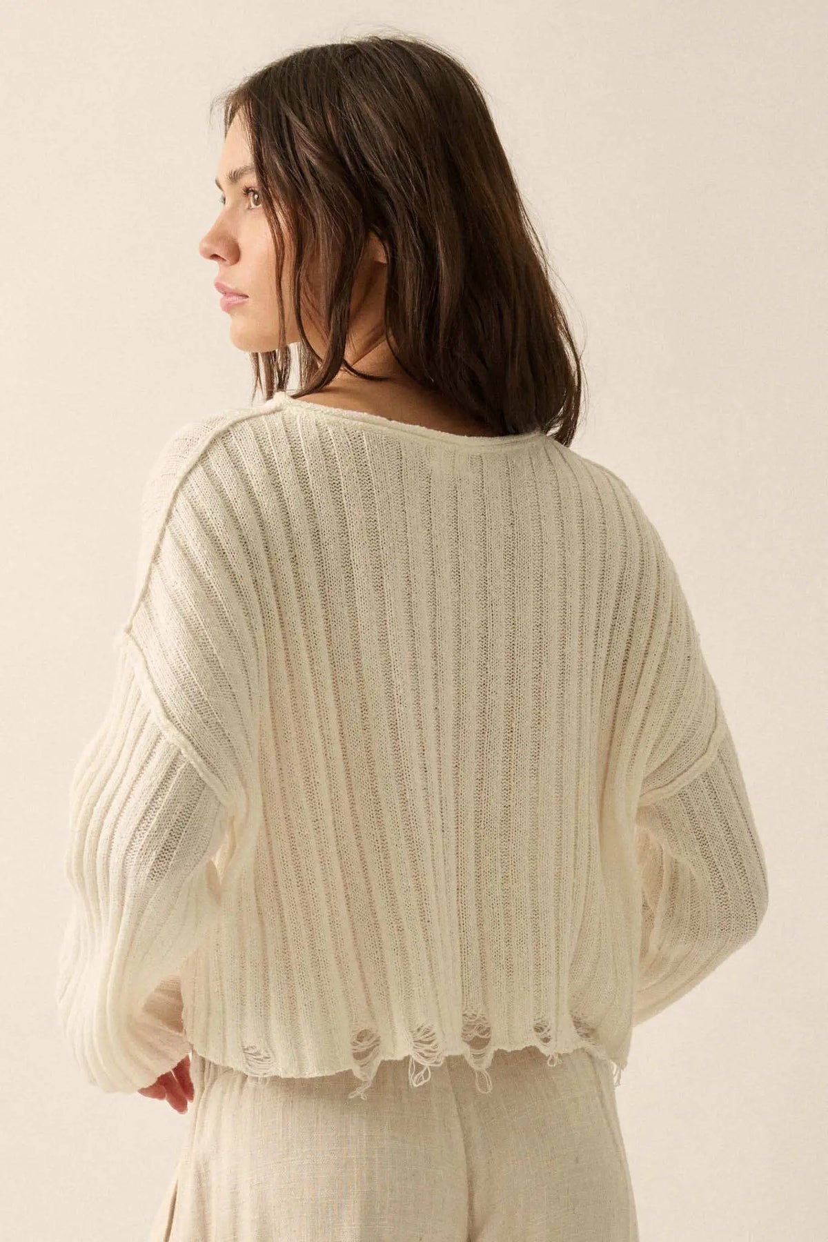 Mad Love Distressed Ribbed Knit Sweater