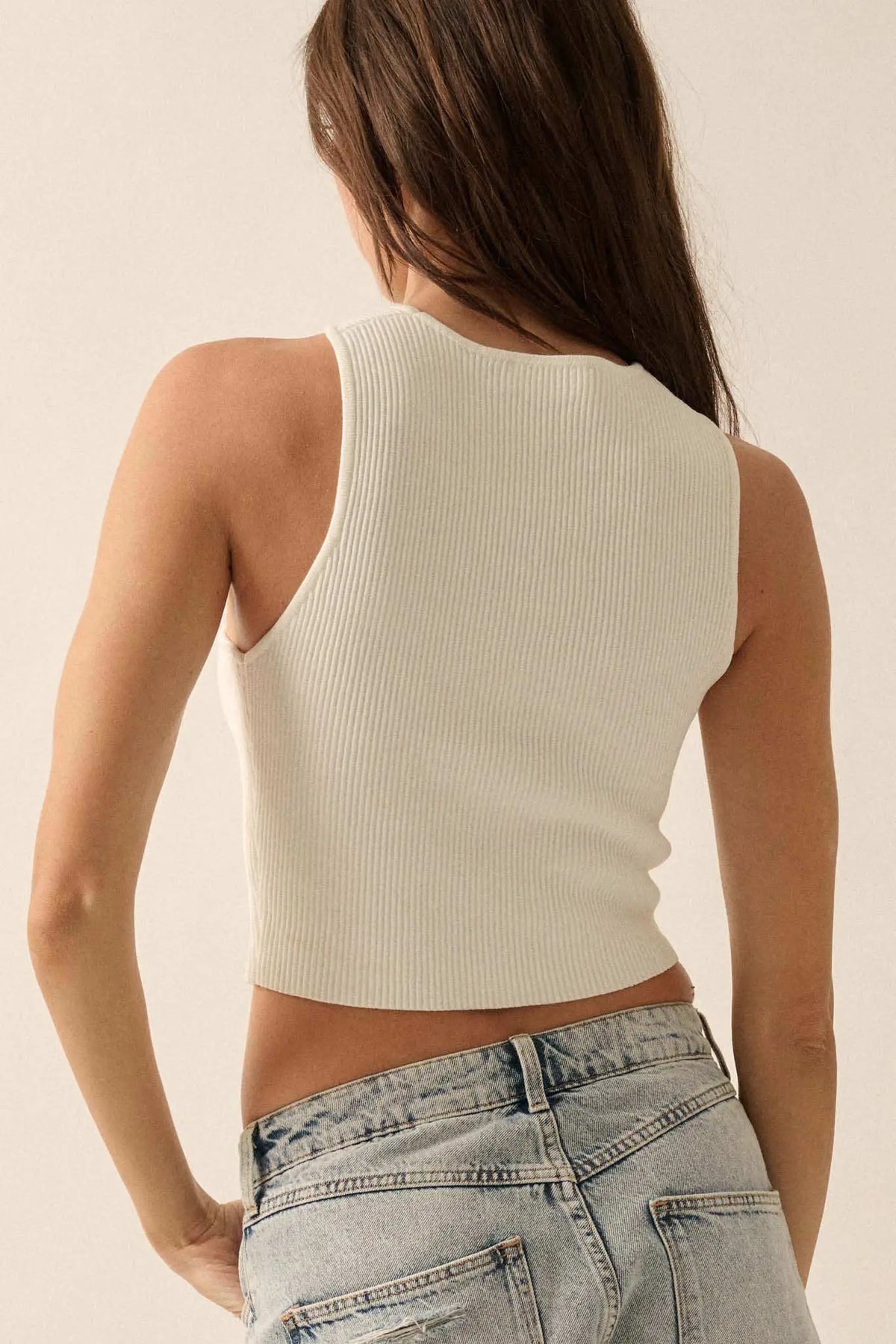 Shaper Fit Rib-Knit Asymmetrical Cropped Tank Top