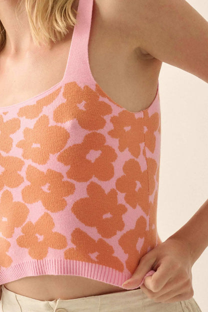 Flower Shop Floral Knit Cropped Sweater Tank Top