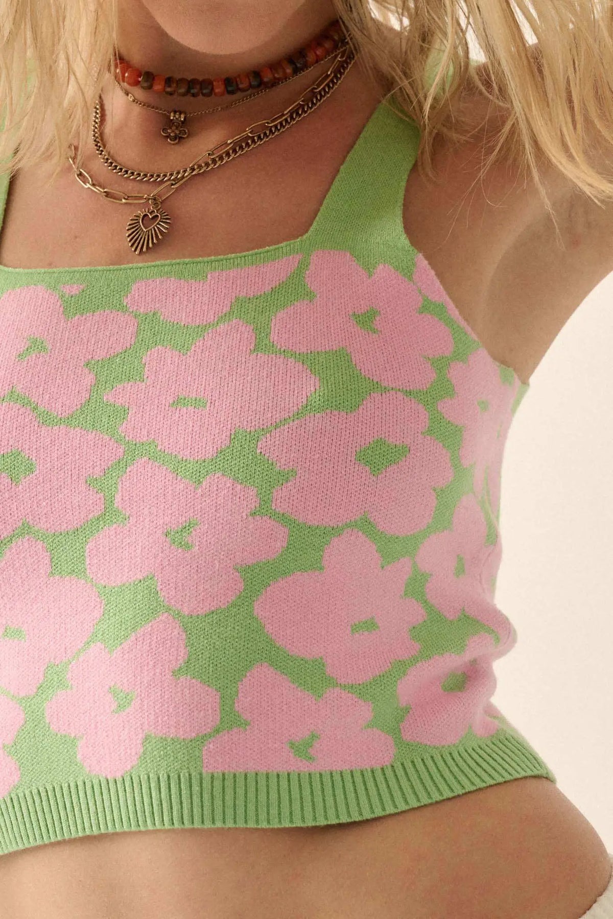 Flower Shop Floral Knit Cropped Sweater Tank Top