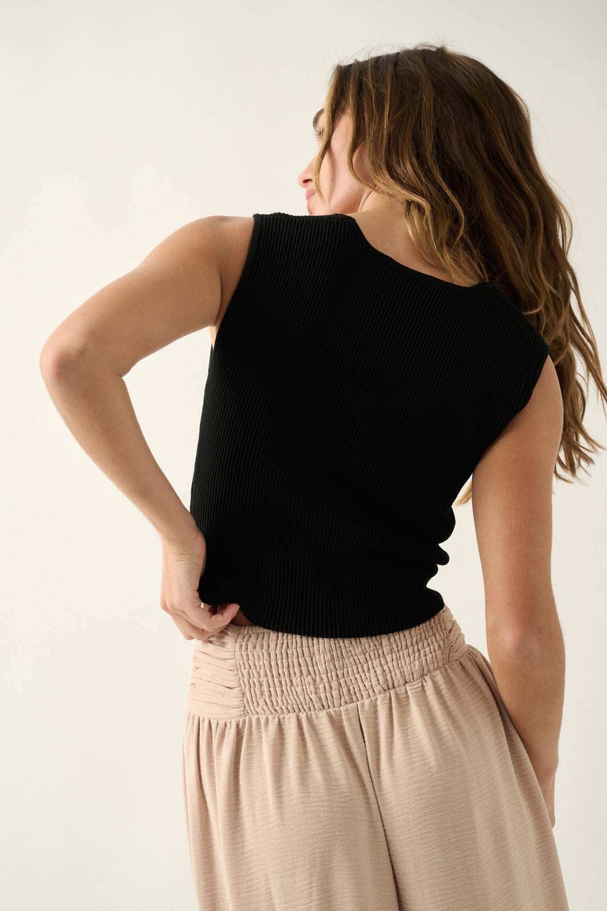 Shaper Fit Square Neck Rib-Knit Tank Top