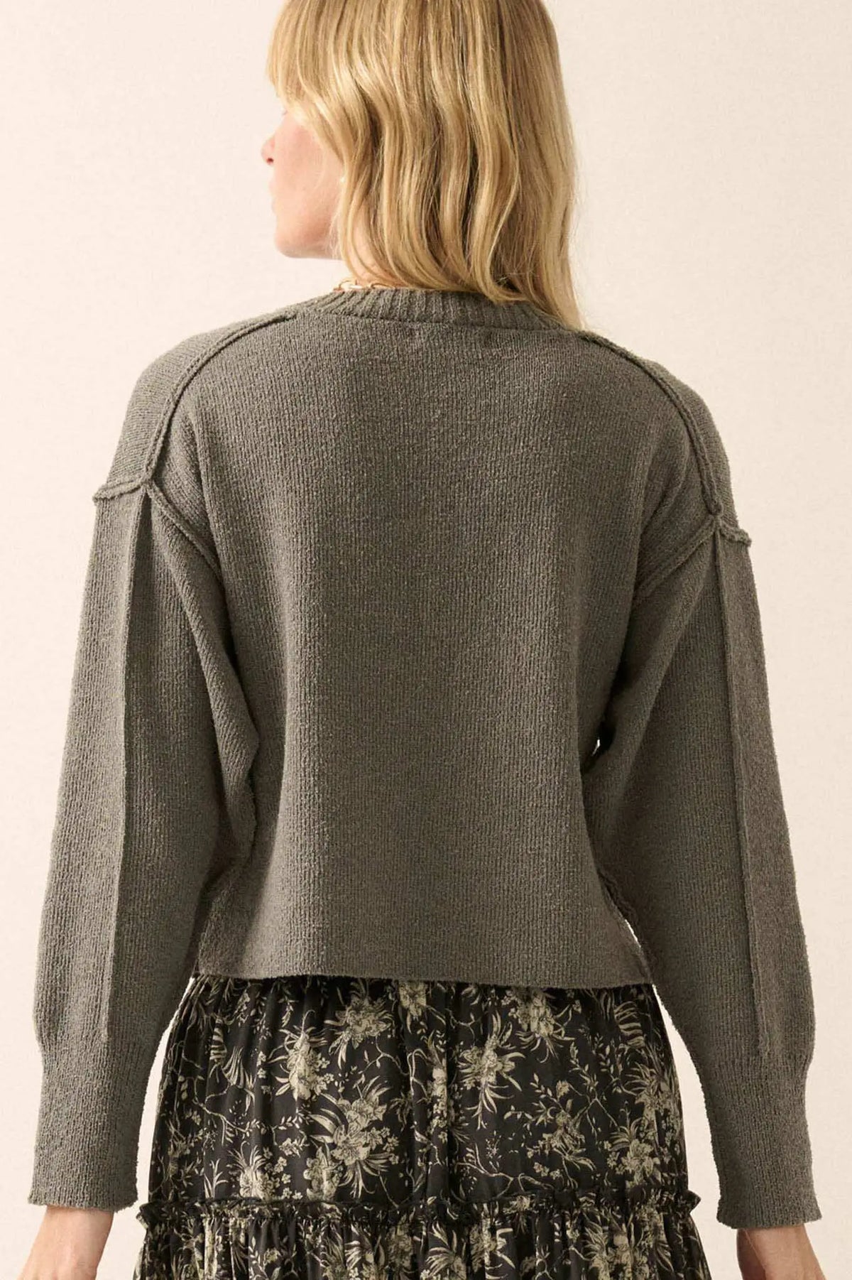 Make It Last Textured Exposed-Seam V-Neck Sweater