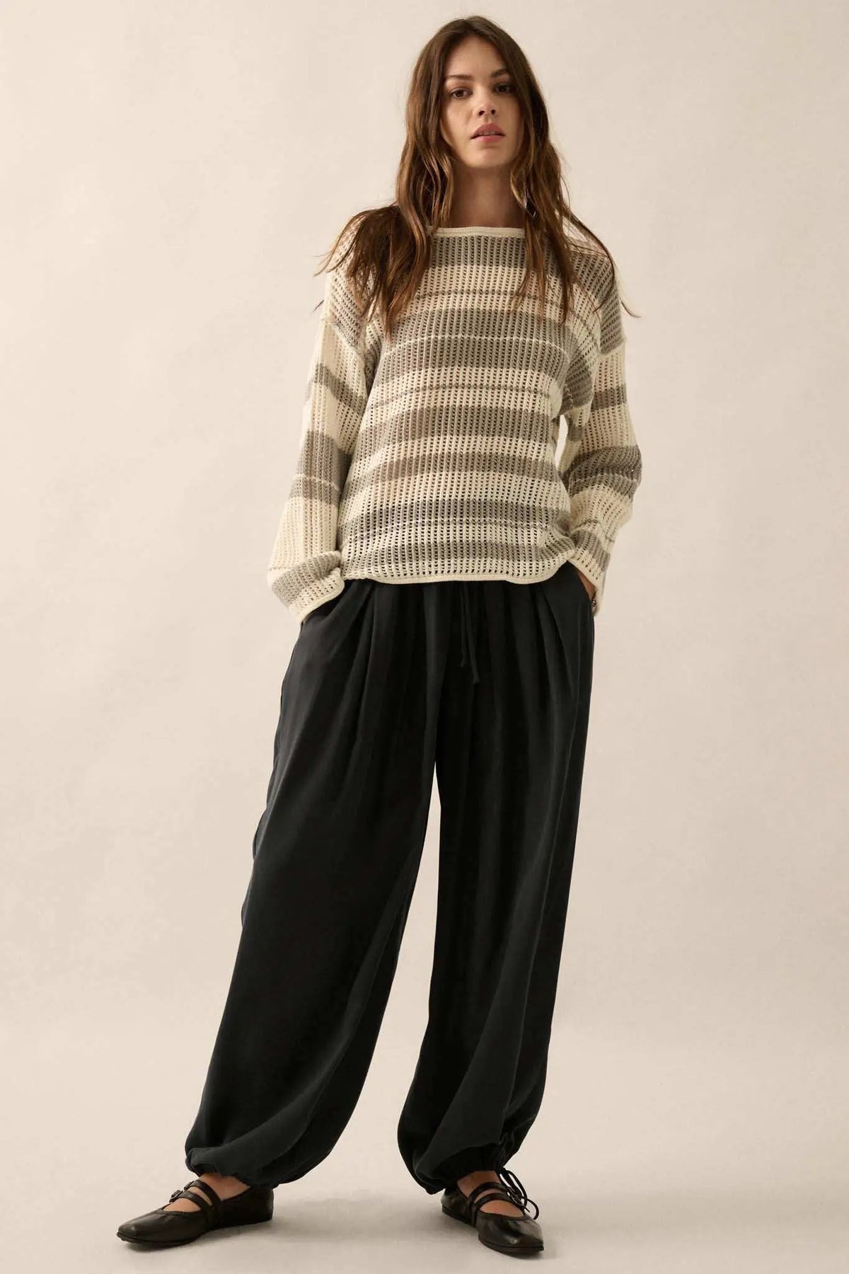 Knitty Gritty Striped Crochet Knit Sweater