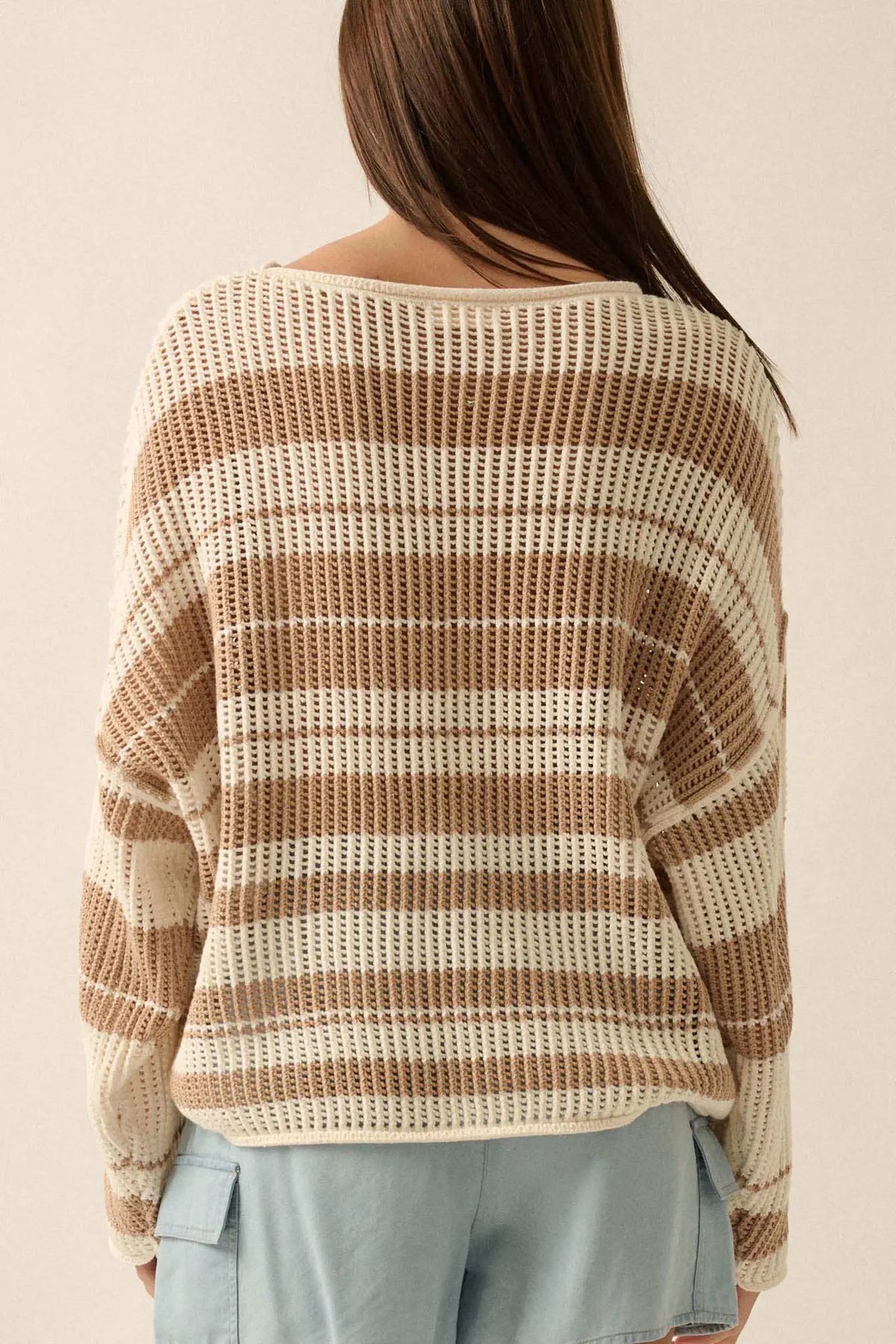 Knitty Gritty Striped Crochet Knit Sweater